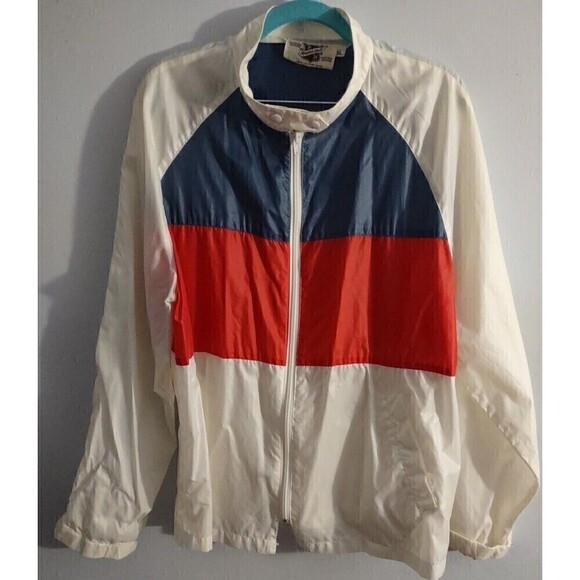 Vtg Saxton Hall White Blue Red Windbreaker Jacket XL Men's - Picture 3 of 7